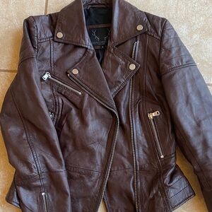 Bod and Christensen Brown genuine Leather Biker Jacket. Size S.